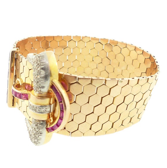 Retro 18K Gold, Platinum, Diamond & Ruby Buckle B… - image 7