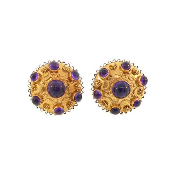 18K Gold & Amethyst Venetian Etruscan Earrings