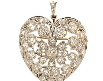 Edwardian Platinum and Diamond Puffed Heart Pendant & Brooch
