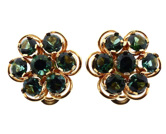 18K Gold & Green Tourmaline Cluster Earrings