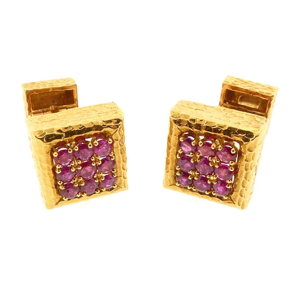 David Webb 18K Yellow Gold & Ruby Cufflinks