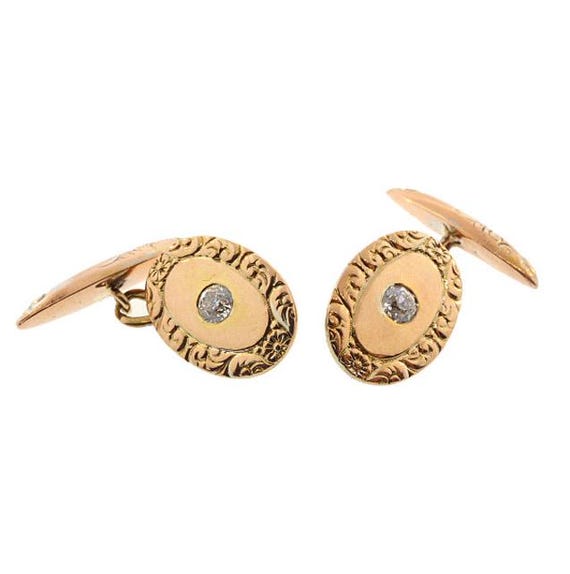 Victorian 14K Gold & 1/2 Carat Diamond Cufflinks