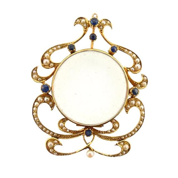 Art Nouveau 15K Gold, Sapphire, Pearl & Crystal Locket