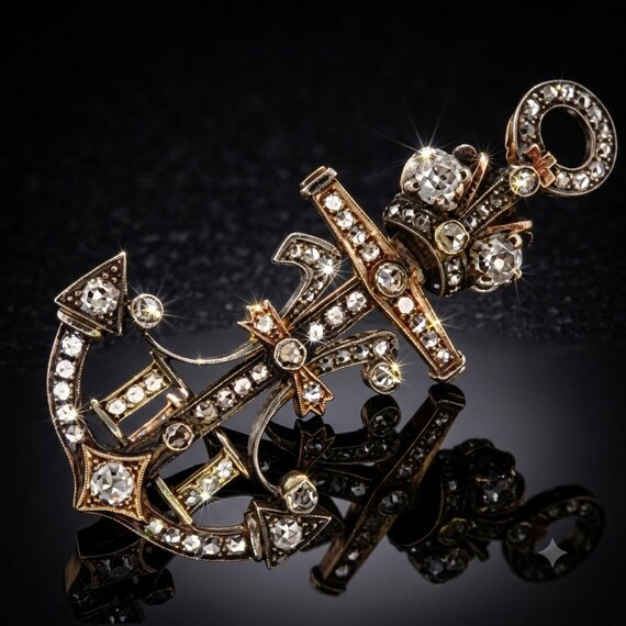 Imperial Russian Czar Nicholas II Diamond & Gold Anchor Brooch | Imperial Russian Jewelry | Royal Jewelry | Antique Anchor Jewelry | View 2