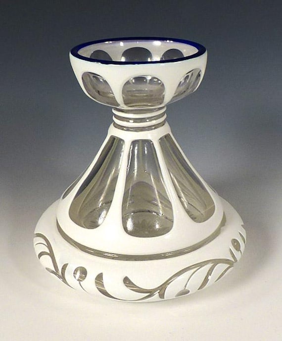 Sandwich Glass Bohemian Overlay Cut To Clear Hyacinth Bulb Vase