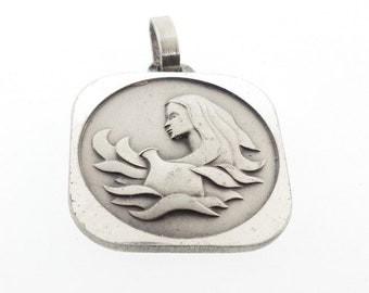 Vintage French Silver Modernist Zodiac Aquarius Pendant or Charm