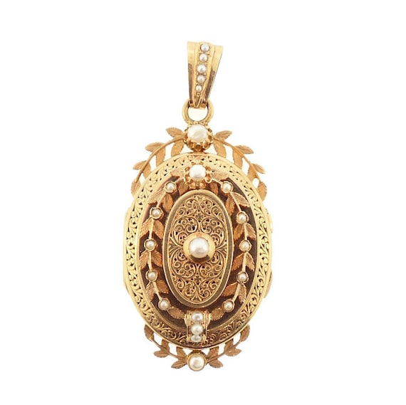 19th Century French 18K Gold & Pearl Vinaigrette Portrait Locket