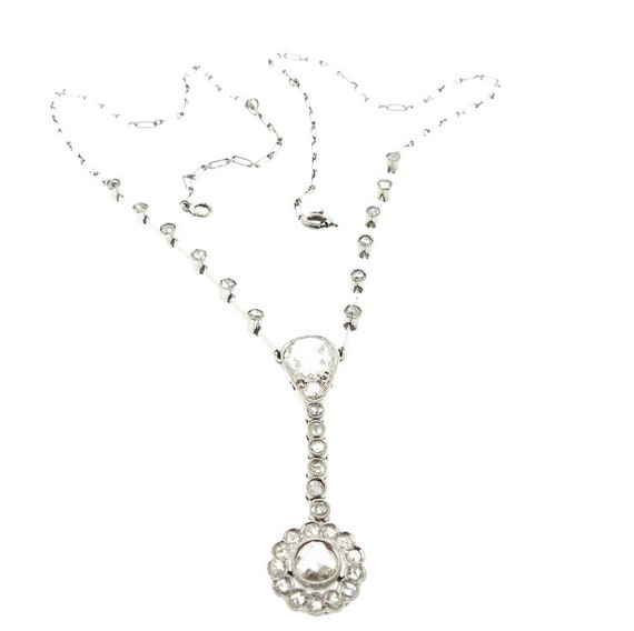 French Belle Epoque Platinum & Diamond Lavaliere Necklace