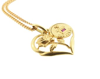 Augis 18K Gold Ruby PLUS QU’HIER Love Token Heart & Rose Pendant