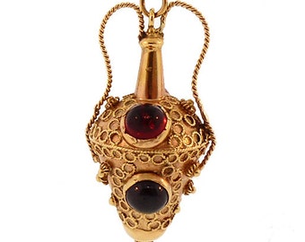 Venetian Etruscan 18K Gold, Citrine & Garnet Amphora-Form Fob/Charm