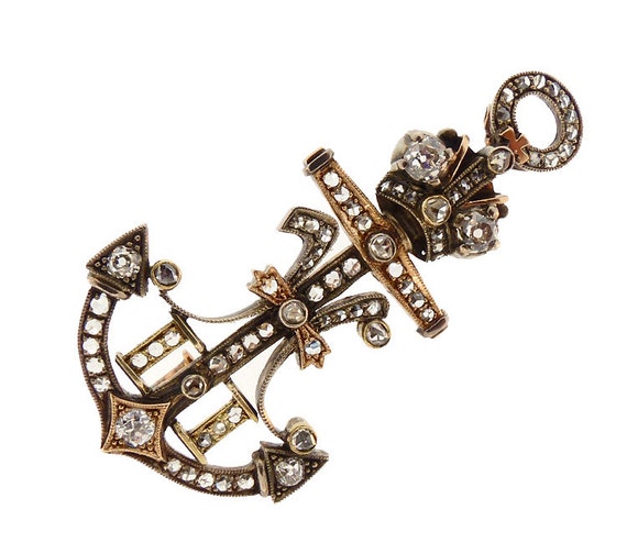 Imperial Russian Czar Nicholas II Diamond & Gold Anchor Brooch | Imperial Russian Jewelry | Royal Jewelry | Antique Anchor Jewelry |