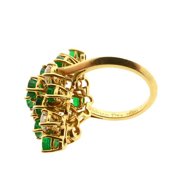 Boucheron 18K Gold, Diamond & Emerald Cocktail Ri… - image 4