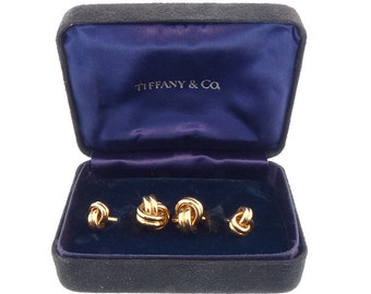 Tiffany & Co. 14K Yellow Gold Knot Barbell Cufflinks in Original Box