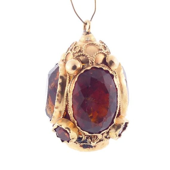 Venetian Etruscan Revival 18K Gold & Citrine Fob Charm Pendant