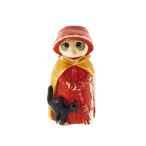 Vintage Halloween Witch & Black Cat Bisque Figure or Candy Container
