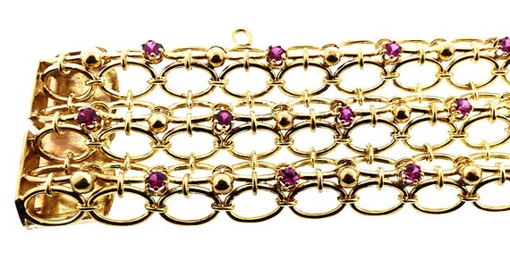 Retro 18K Yellow Gold & Ruby Mesh Bracelet