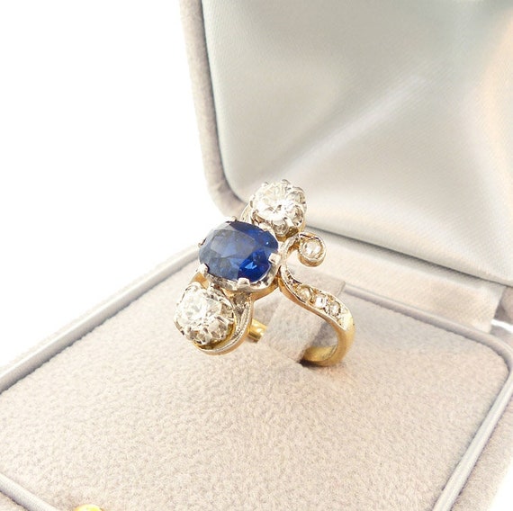 Edwardian 18K Gold, Platinum, Sapphire & Diamond … - image 4