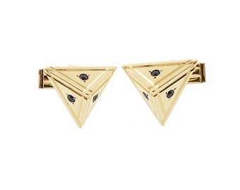 Modernist 14K Gold & Blue Sapphire Pyramid Cufflinks