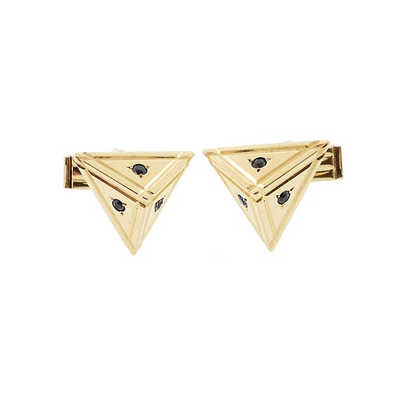 Modernist 14K Gold & Blue Sapphire Pyramid Cufflinks