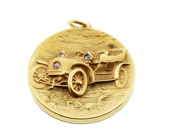 Art Nouveau 14K Gold & Diamond Ford Model B Automobile Locket