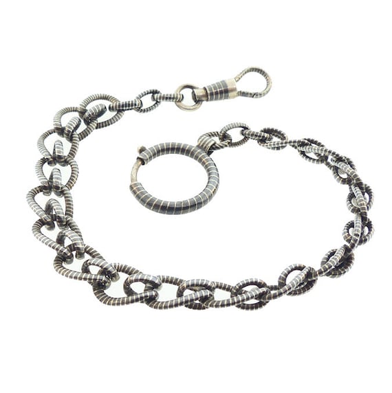 Edwardian Swiss Niello & Silver Watch Chain