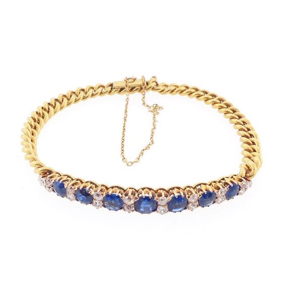 Edwardian 14K Gold, Diamond & Sapphire Half-Bangle Bracelet