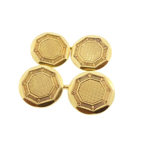 Edwardian Engine-Turned 14K Yellow Gold Octagonal Cufflinks