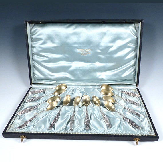 Tiffany Sterling Silver VINE Rose Demitasse Spoons Boxed Set