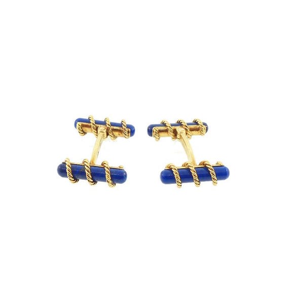 Chaumet 18K Gold & Lapis Baton Cufflinks