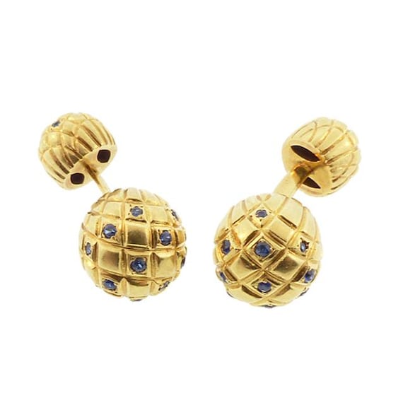 Van Cleef & Arpels 18K Gold Sapphire Barbell Cufflinks