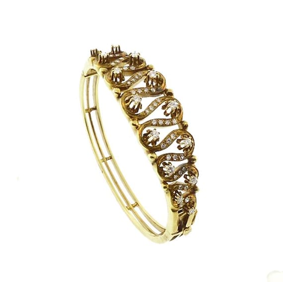 Diamond & 14K Gold Edwardian Ribbon Hinged Bangle Bracelet