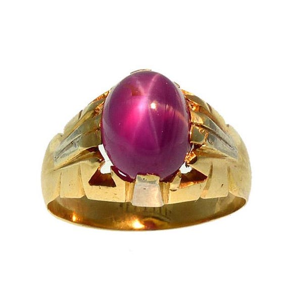 18K Gold Star Ruby Ring | Men's Star Ruby Ring | Retro Ruby Ring | July Birthstone Ring