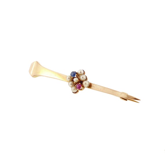 Victorian 14K Gold, Ruby, Sapphire & Pearl Nail Pin / Pendant