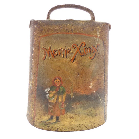 Antique Folk Art Christmas Twas the Night Before Christmas Cowbell