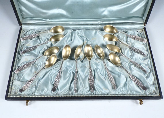 【TIFFANY&CO.】 1872年 Vine デイジー　銀製カトラリーセット Tiffany Sterling Silver VINE Rose Demitasse Spoons Boxed Set - Etsy