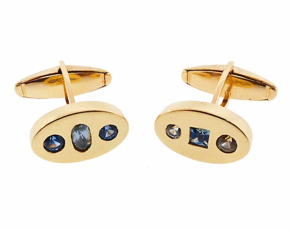 14K Gold & Fancy Colored Sapphire Cufflinks