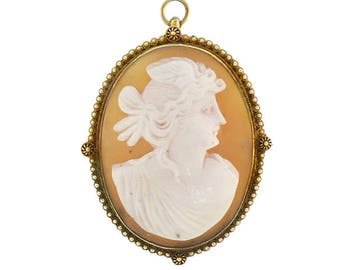 Victorian Etruscan 14K Gold Aurora / Eos Shell Cameo Pendant / Pin