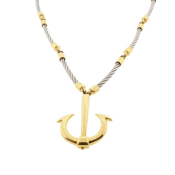 UnoAErre FLAVIA 18K Gold & Steel Anchor Pendant N… - image 1