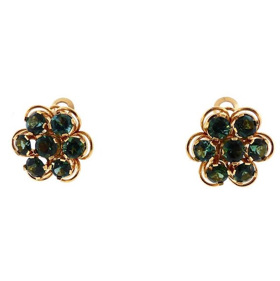 18K Gold & Green Tourmaline Cluster Earrings