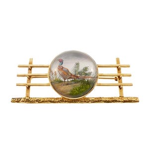 Essex Crystal Pheasant 14K Gold Animal Brooch