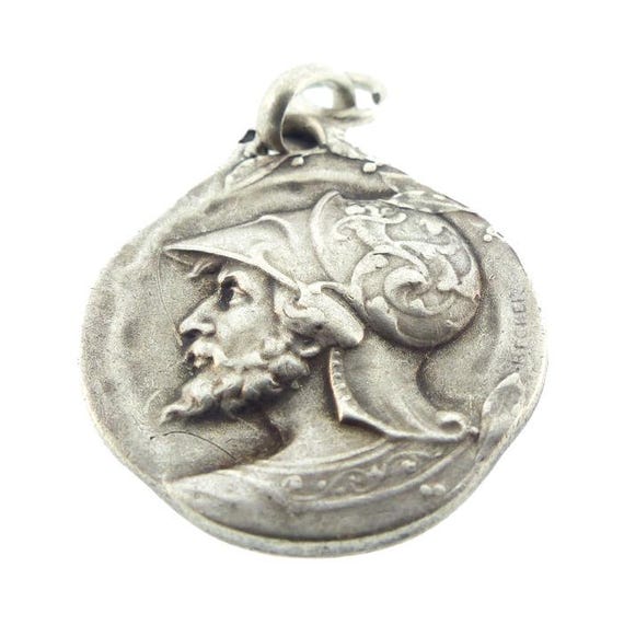 Art Nouveau Becker Silver ARES Medallion Charm Pendant