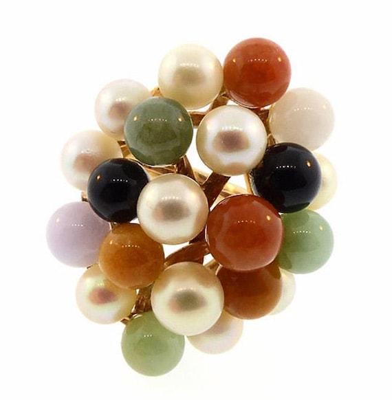 Ming's of Honolulu 14K Gold, Pearl & Jade Ring