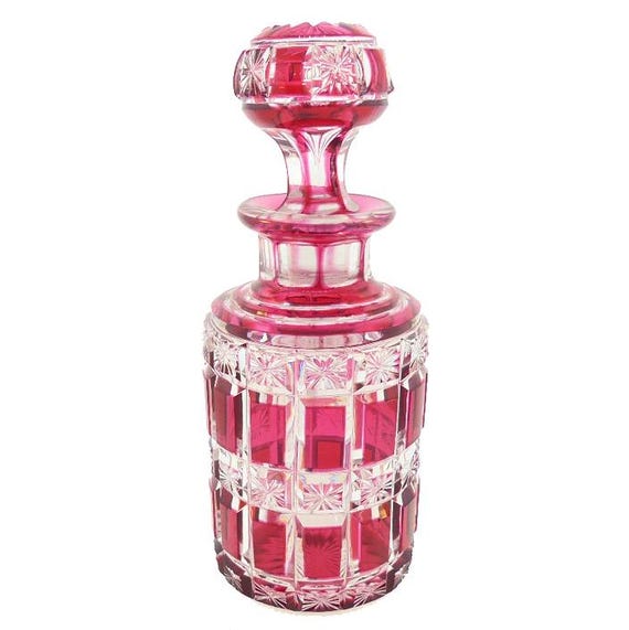 Baccarat Cut Crystal Cranberry Overlay Perfume Bottle
