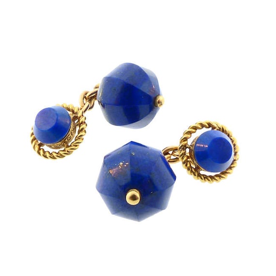 18K Gold & Carved Lapis Lazuli Cufflinks