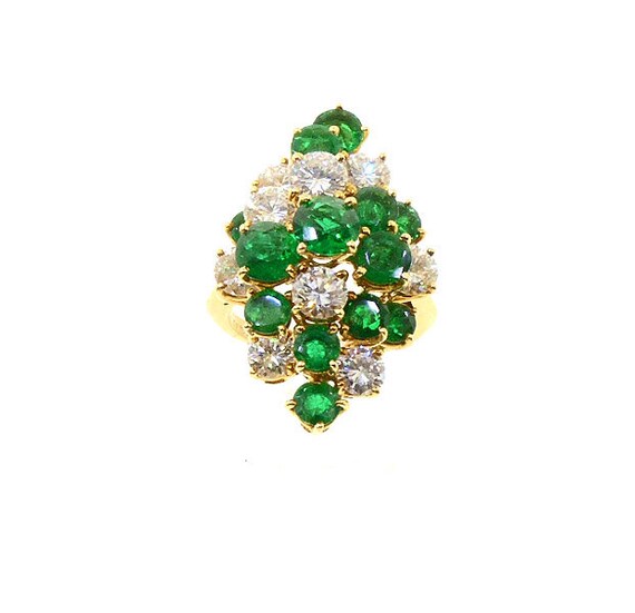Boucheron 18K Gold, Diamond & Emerald Cocktail Ri… - image 3