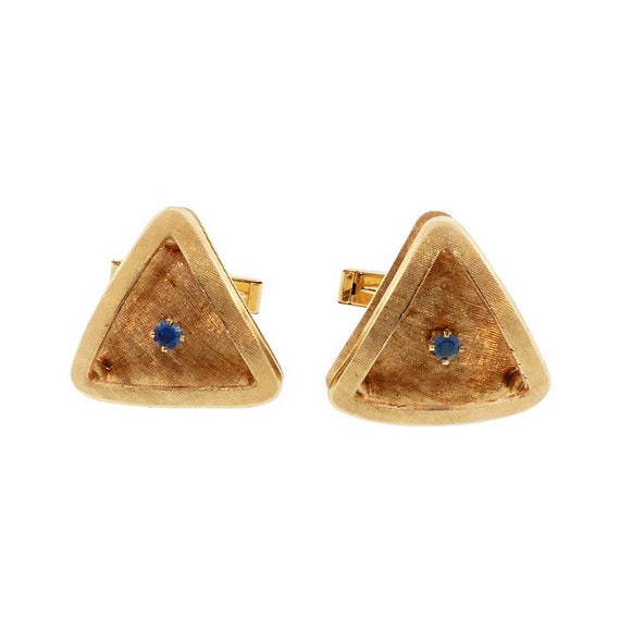 Mid-Century Modern 14K Brushed Gold & Sapphire Cufflinks