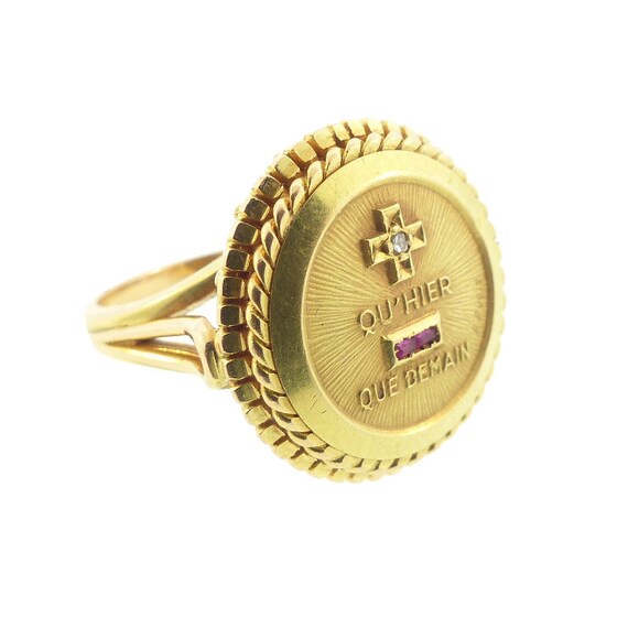 A. Augis 18K Gold, Ruby & Diamond PLUS QU’HIER Love Token Ring