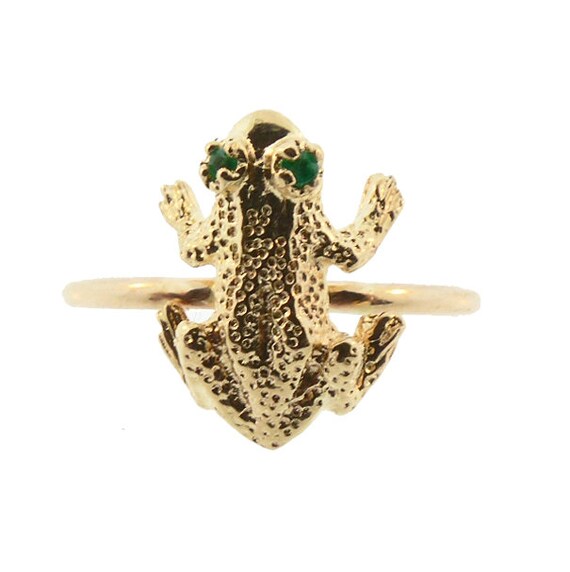 14K Gold & Emerald Frog Stickpin Conversion Ring - image 2