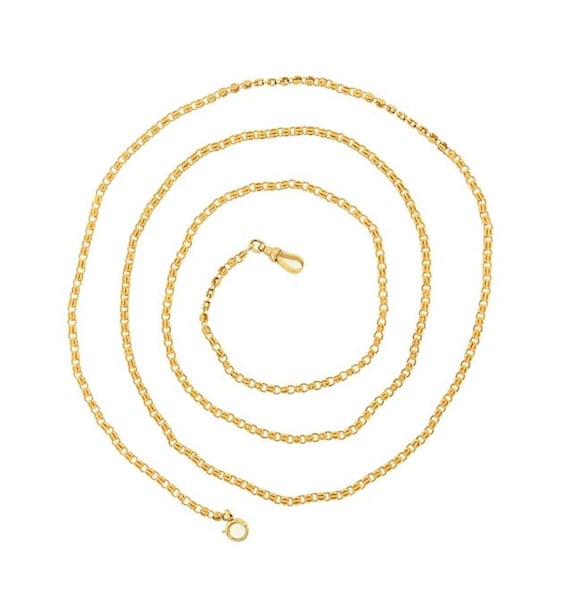 Heavy Victorian 18K Yellow Gold Fancy Link 46” Chain Necklace