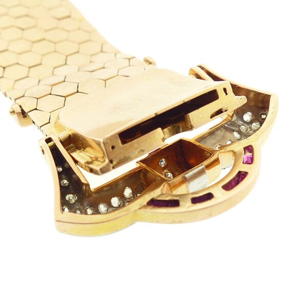 Retro 18K Gold, Platinum, Diamond & Ruby Buckle B… - image 9